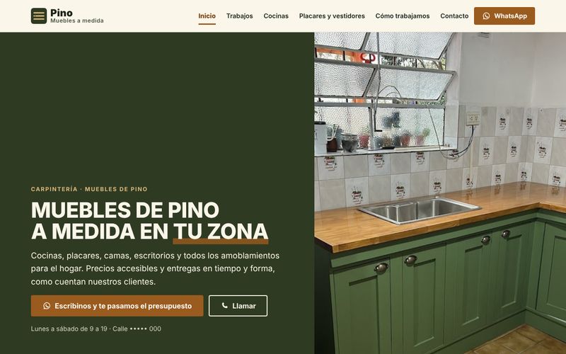Vista previa de la web de muebles de pino (datos del negocio ocultos)