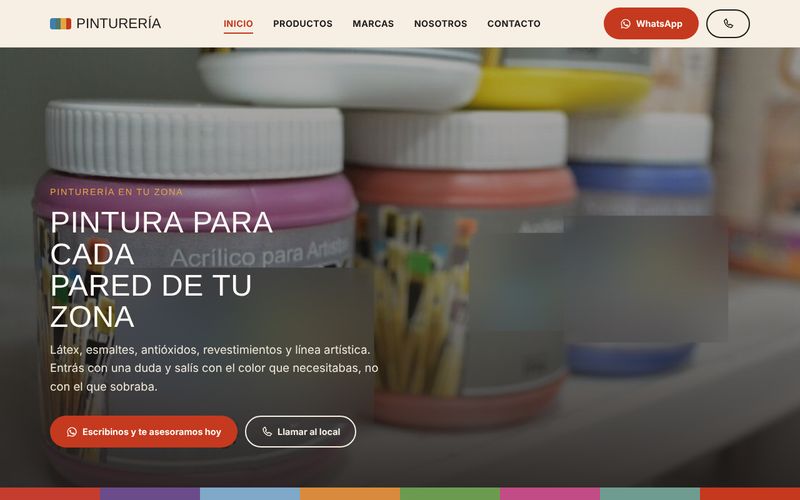 Vista previa de la web de pinturería (datos del negocio ocultos)
